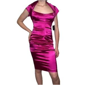 Betsy & Adam Shiny Magenta Cocktail Party Prom Dress Halter Sleeve Size 6